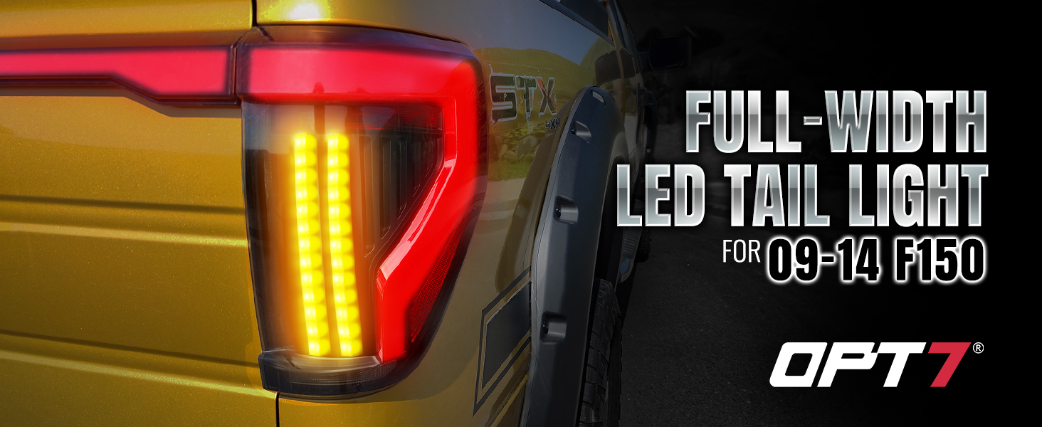 Full-Width Strip Cross LED Tail Light with Sequential Red or Yellow Signal for 12th Gen 09-14 Ford F150